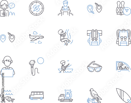 Active and sport games outline icons collection. Active, Sports, Games, Soccer, Basketball, Tennis, Volleyball vector and illustration concept set. Golf, Lacrosse, Swimming linear signs
