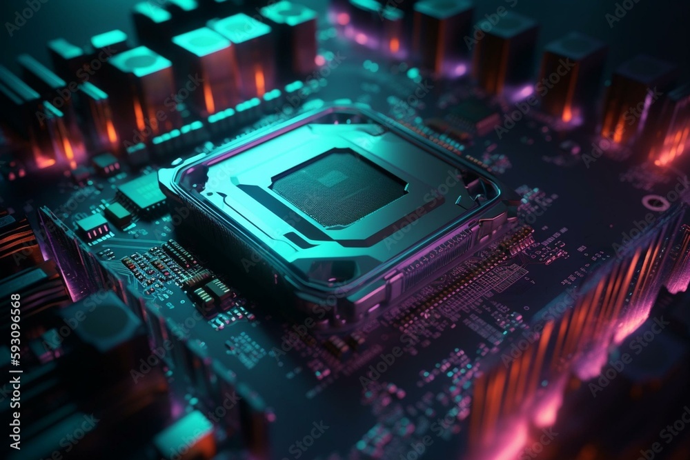 3D illustration cyberpunk AI. Circuit board. Technology background ...