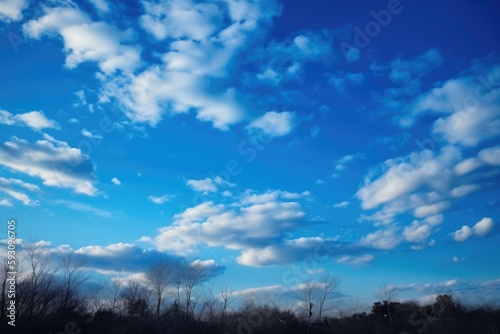 Sky is clean and bright blue with few clouds. Generative AI