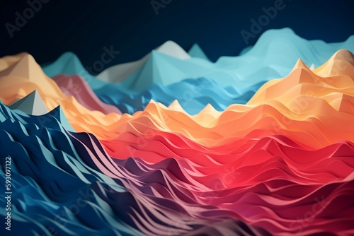 layered paper waves and mountains design background, colorful, vibrant gradient. generative AI