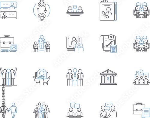 Commercial enterprise outline icons collection. Business, Firm, Company, Corporation, Store, Venture, Operation vector and illustration concept set. Outlet, Establishment, Exchange linear signs