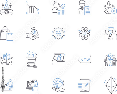 Market finance outline icons collection. Finance, Market, Investing, Trading, Stocks, Bonds, Profits vector and illustration concept set. Returns, Fundraising, Credit linear signs
