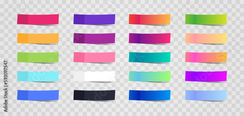 Sticky notes set. Office supplies and place for notes on copy space. Organization of effective working and educational process. Realistic 3D vector illustrations isolated on transparent background