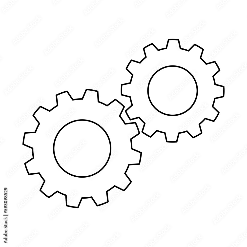 Cogs or gears icon, doodle style flat vector outline for coloring book