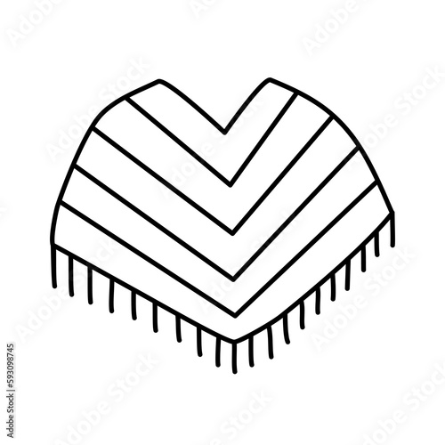 Traditional clothes of Mexico poncho or serape, doodle style flat vector outline for coloring book