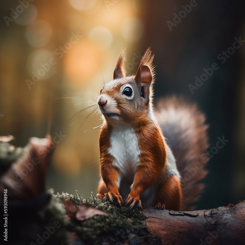 Squirrel in the forest in autumn