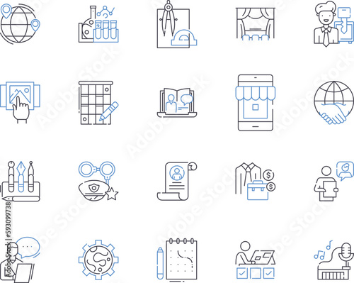 Freelance and occupations outline icons collection. Freelance, Occupations, Gig, Contractor, Enthusiast, Artisan, Entrepreneur vector and illustration concept set. Freelancer, Self-Employed