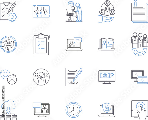Business school outline icons collection. Business, school, MBA, courses, education, marketing, finance vector and illustration concept set. accounting, network, management linear signs