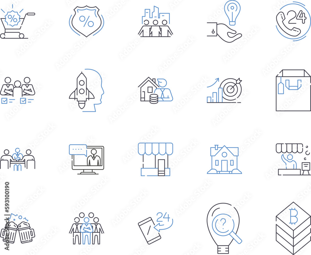 Key account management outline icons collection. Key, Account, Management, Retention, Strategies, Engagement, Core vector and illustration concept set. Services, Plan, Solution linear signs
