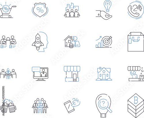 Key account management outline icons collection. Key, Account, Management, Retention, Strategies, Engagement, Core vector and illustration concept set. Services, Plan, Solution linear signs