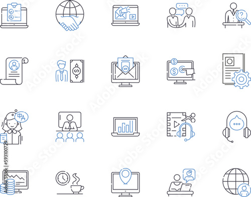 Workflow and office outline icons collection. Workflow, Office, Automation, Process, Tasks, Organize, Routines vector and illustration concept set. Management, Integration, Optimization linear signs