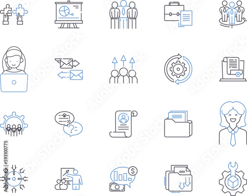 Department teamwork outline icons collection. Teamwork, Department, Collaboration, Cooperation, Groupwork, Syndication, Bonding vector and illustration concept set. Unity, Integration, Collective