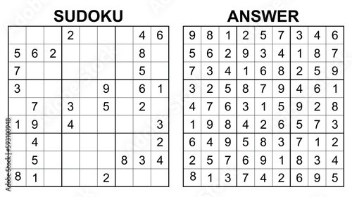 Vector sudoku with answer 19. Educational game with numbers for kids and leisure for adult on white background.