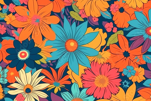 A zany retro flower flat lay  vibrant floral background illustration.