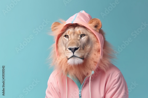 a lion dressed in sportswear created with Generative AI technology