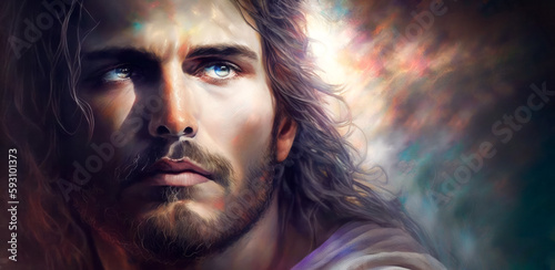 Jesus, The Light of Salvation. A Masterful Oil Painting Capturing the Resplendent Image of Jesus Christ, Radiating God's Divine Love and Grace. Generative AI. 