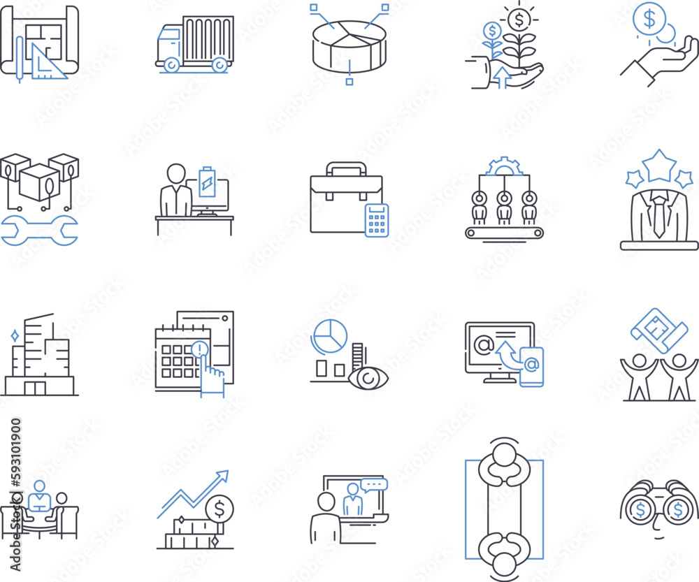 Factory workflow outline icons collection. Factories, Workflow, Production, Manufacturing, Process, Quality, Machines vector and illustration concept set. Automation, Output, Logistics linear signs