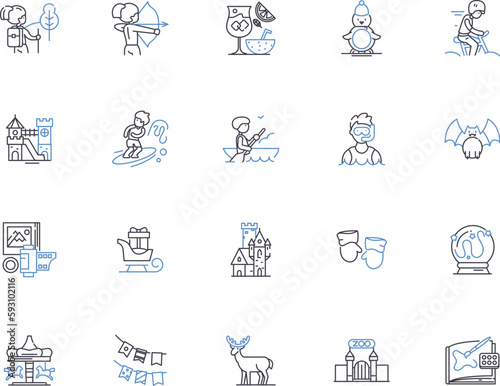 Holidays outline icons collection. Vacation, Festive, Trip, Celebration, Fete, Break, Holiday vector and illustration concept set. Convivial, Joyous, Gaiety linear signs