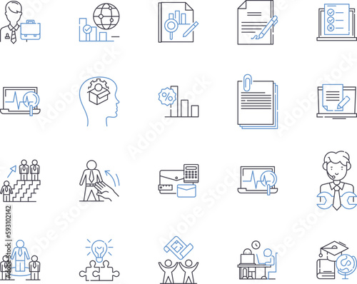 Corporation outline icons collection. Company, Entity, Business, Conglomerate, Organization, Group, Multinational vector and illustration concept set. Conglomeration, Firm, Joint-Stock linear signs