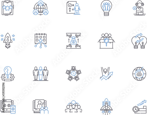Startup outline icons collection. Entrepreneur, Innovate, Launch, Venture, Company, Business, Funding vector and illustration concept set. Idea, Accelerator,Tech linear signs