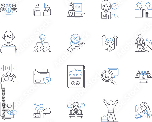 Employee productivity outline icons collection. Employee, productivity, efficiency, output, performance, advancement, promotion vector and illustration concept set. motivation, satisfaction