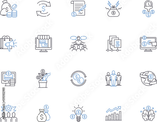 Commerce outline icons collection. Trade, Merchandise, Shopping, Trading, Business, Retail, Buying vector and illustration concept set. Selling, Exchange, Transactions linear signs