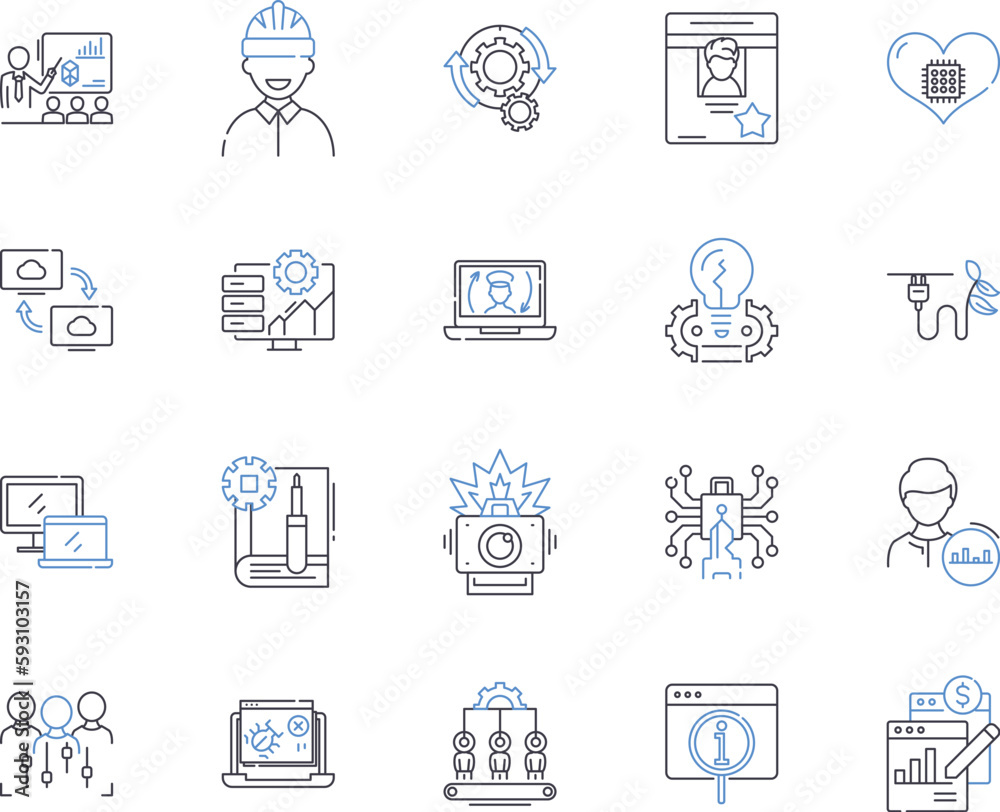 Automation and high tech outline icons collection. Automation, High-tech, Robotics, AI, Machine-Learning, Tech, Automated vector and illustration concept set. Smart, IoT, Digital linear signs