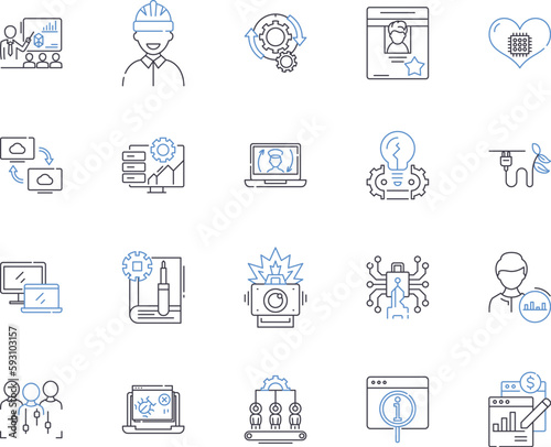 Automation and high tech outline icons collection. Automation, High-tech, Robotics, AI, Machine-Learning, Tech, Automated vector and illustration concept set. Smart, IoT, Digital linear signs