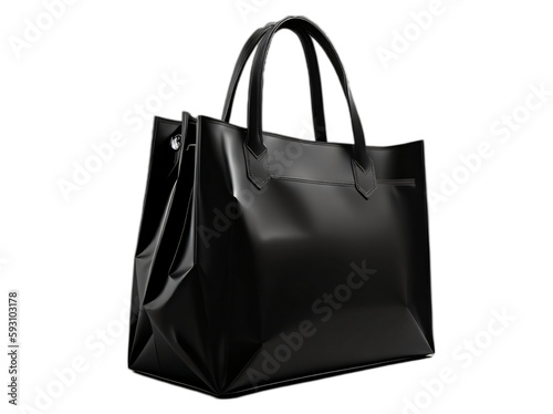 Black leather bag isolated on transparent background