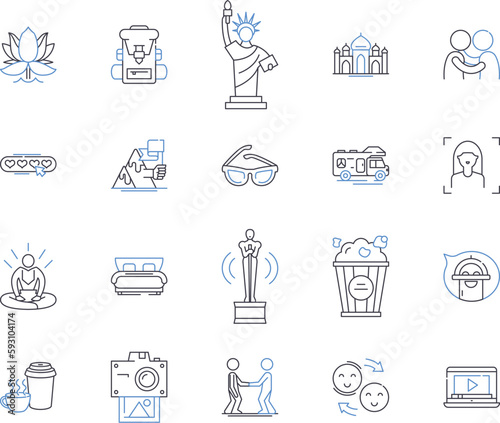 Luxury travel outline icons collection. Voyage, Luxe, Exotic, Lavish, Pamper, Expensive, Glamorous vector and illustration concept set. Upscale, Holidays, Deluxe linear signs