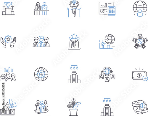 Globalization outline icons collection. Internationalization  Interconnection  Connection  Connectivity  Integration  Unification  Linkage vector and illustration concept set. Openness  Borderless