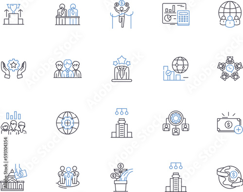 Globalization outline icons collection. Internationalization, Interconnection, Connection, Connectivity, Integration, Unification, Linkage vector and illustration concept set. Openness, Borderless