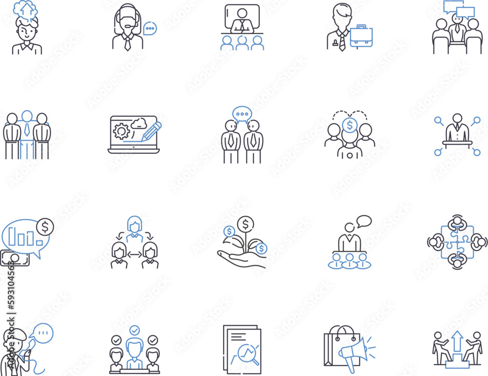 Consulting business outline icons collection. Consulting, Business, Services, Advice, Strategy, Solutions, Solutions vector and illustration concept set. Advice, Analytics, Coaching linear signs