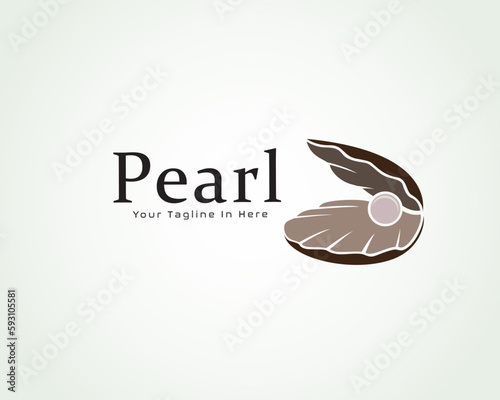 pearl with shell open logo beauty jewelry design template illustration