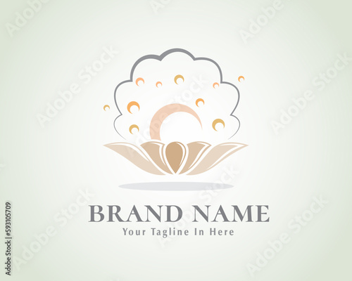 pearl with shell open logo beauty jewelry design template illustration