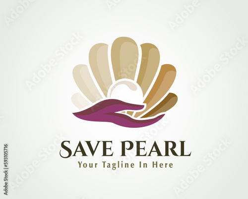 hand care pearl with shell open logo beauty jewelry design template illustration