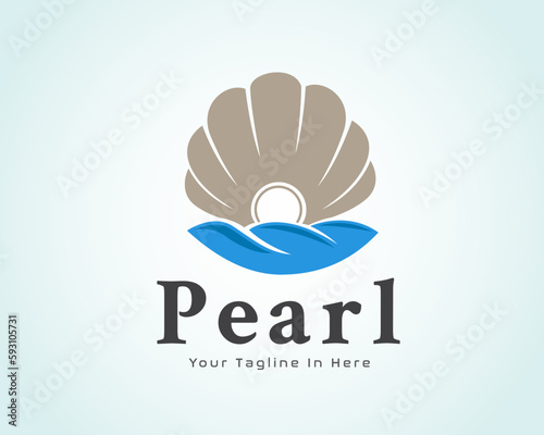pearl with shell open logo beauty jewelry design template illustration