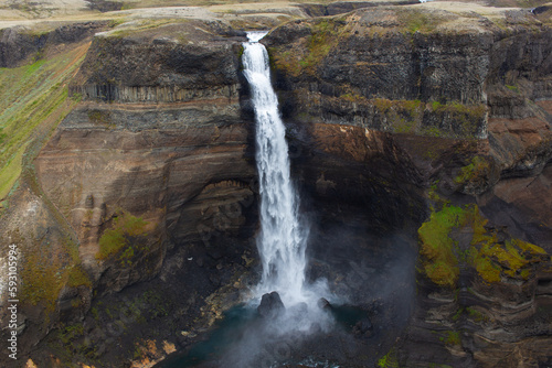 Haifoss Waterfall in the Highlands of Iceland in Spring 