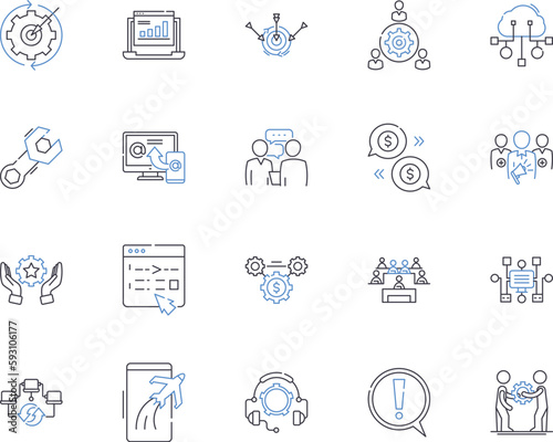 Interaction outline icons collection. Communication, Engagement, Response, Exchange, Dialogue, Discussion, Connection vector and illustration concept set. Socializing, Networking, Interfacing linear