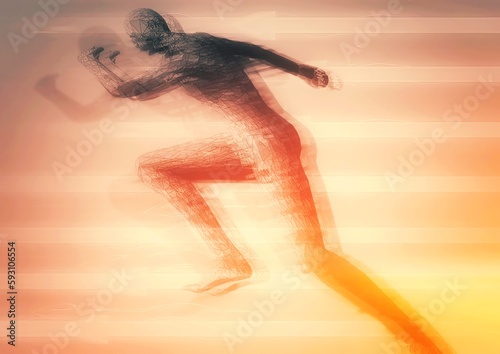 スポーツの概念で走る人のシルエットに画像効果を合成した3dイラスト