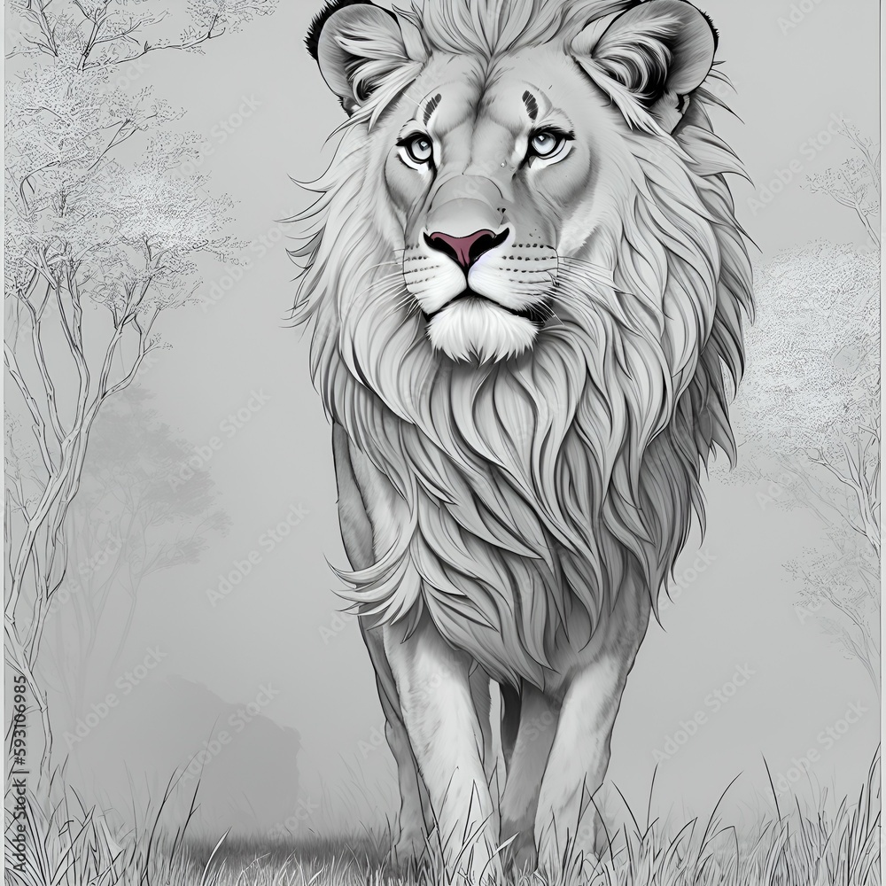 Coloring page for adults Lion. Generative AI Stock Illustration | Adobe ...