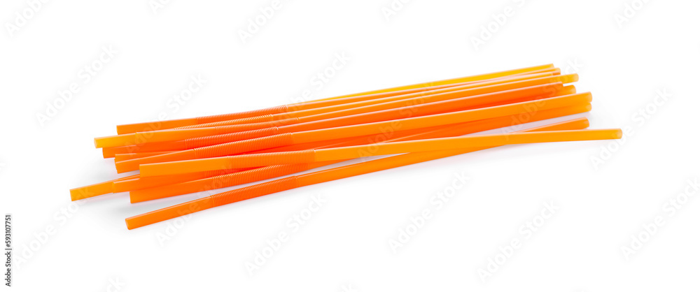 Fototapeta premium Orange plastic cocktail straws on white background