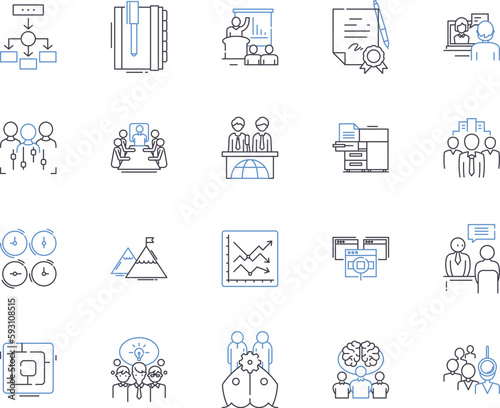 Corporate workshop outline icons collection. Corporate, Workshop, Training, Seminar, Business, Planning, Management vector and illustration concept set. Development, Skills, Conclave linear signs