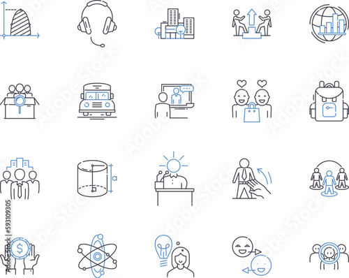 workshops and sessions outline icons collection. workshops, sessions, training, development, learning, education, skills vector and illustration concept set. knowledge, networking, collaboration
