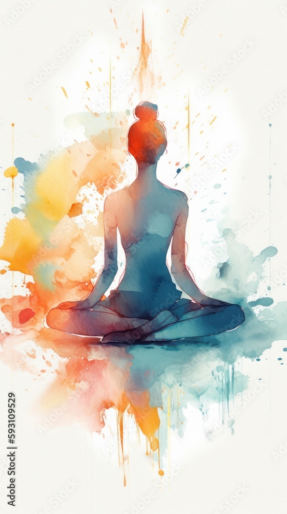 Watercolor painting of a woman doing yoga
