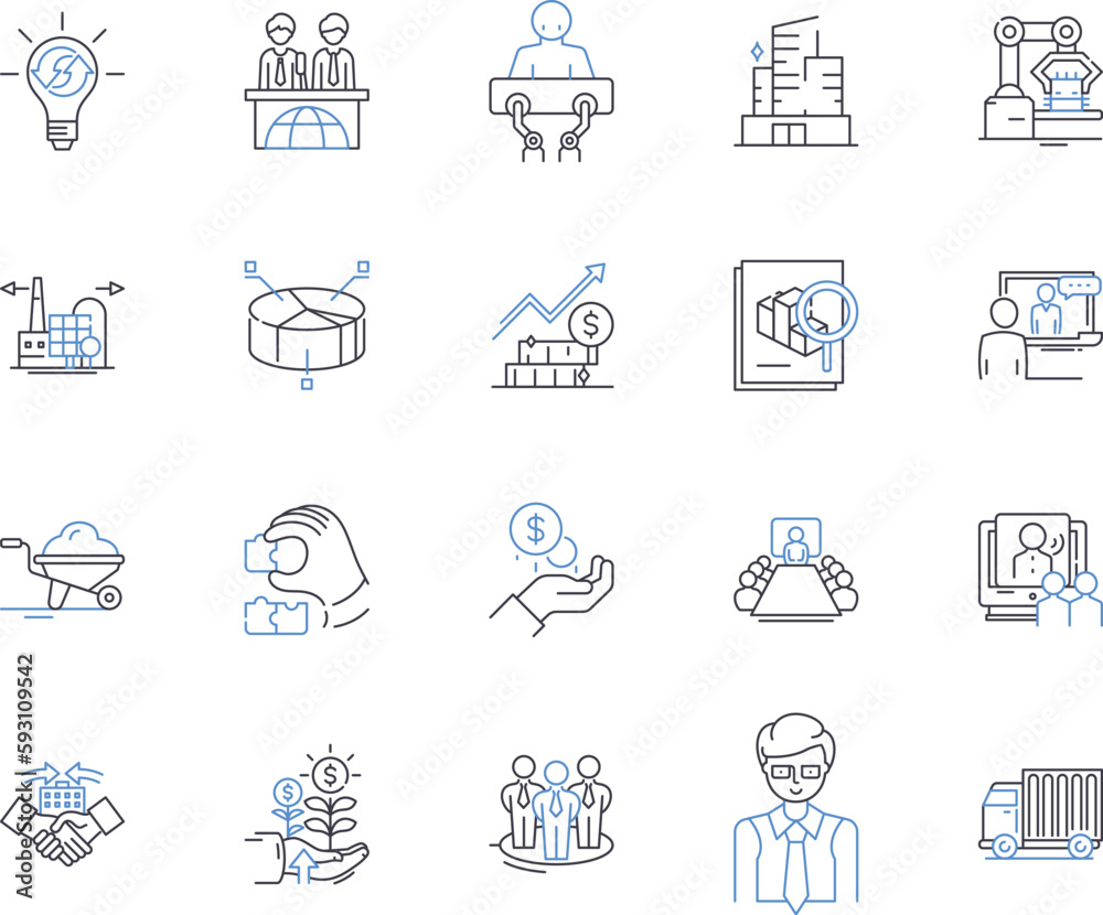 Production workflow outline icons collection. Manufacture, Process, Logistics, Assembly, Management, Planning, Optimization vector and illustration concept set. QC, Control, Automation linear signs Production workflow outline icons collection. Manufacture, Process, Logistics, Assembly, Management, Planning, Optimization vector and illustration concept set. QC, Control, Automation linear signs