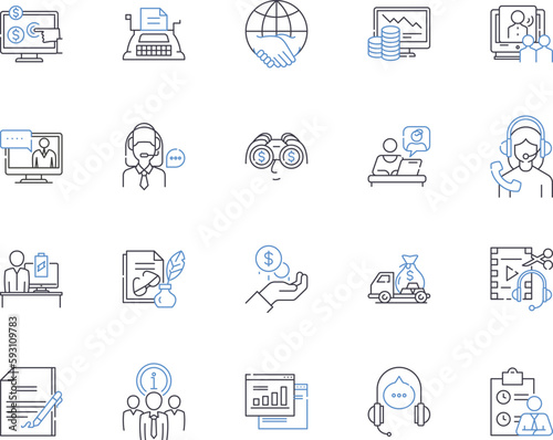 Workflow and employee outline icons collection. Workforce, Employee, Automation, Task, Process, System, Coordinate vector and illustration concept set. Productivity, Efficiency, Schedule linear signs
