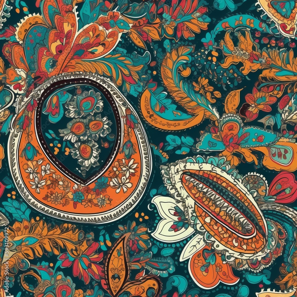 Seamless Paisley Pattern with Bold Colors