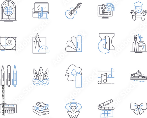 Creative occupation outline icons collection. Artist, Designer, Musician, Writer, Architect, Animator, Poet vector and illustration concept set. Director, Sculptor, Potter linear signs