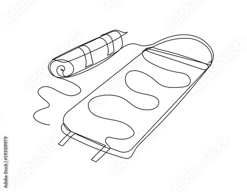 Continuous one line drawing of a sleeping bag. Camping concept. Simple vector illustration